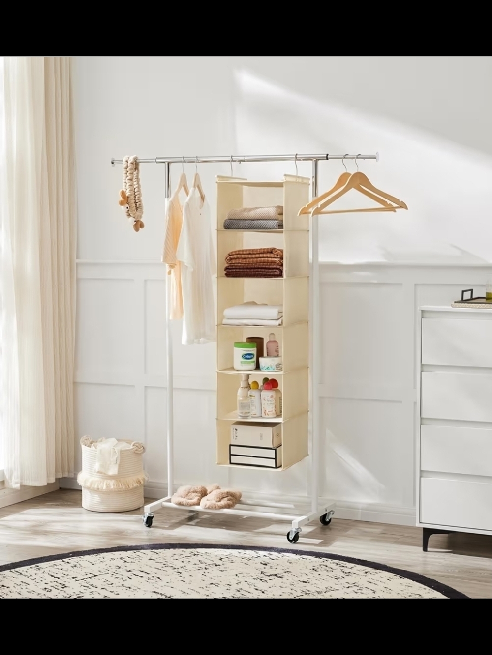 Cream Hanging Closet Organizer - 6-Shelf Home Storage - Picture 4 of 11